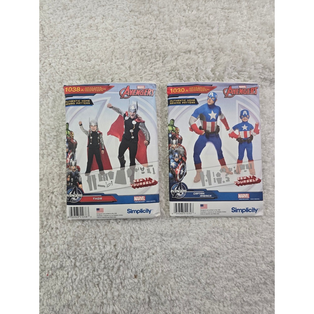 Simplicity Marvel Avengers Thor 1038 Captain America 1030 Sewing Patterns Lot